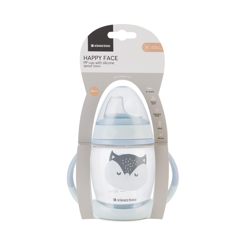 Copo Infantil Com Bico de Silicone 200 Ml Happy Face Blue KikkaBoo em Oferta na Shopee