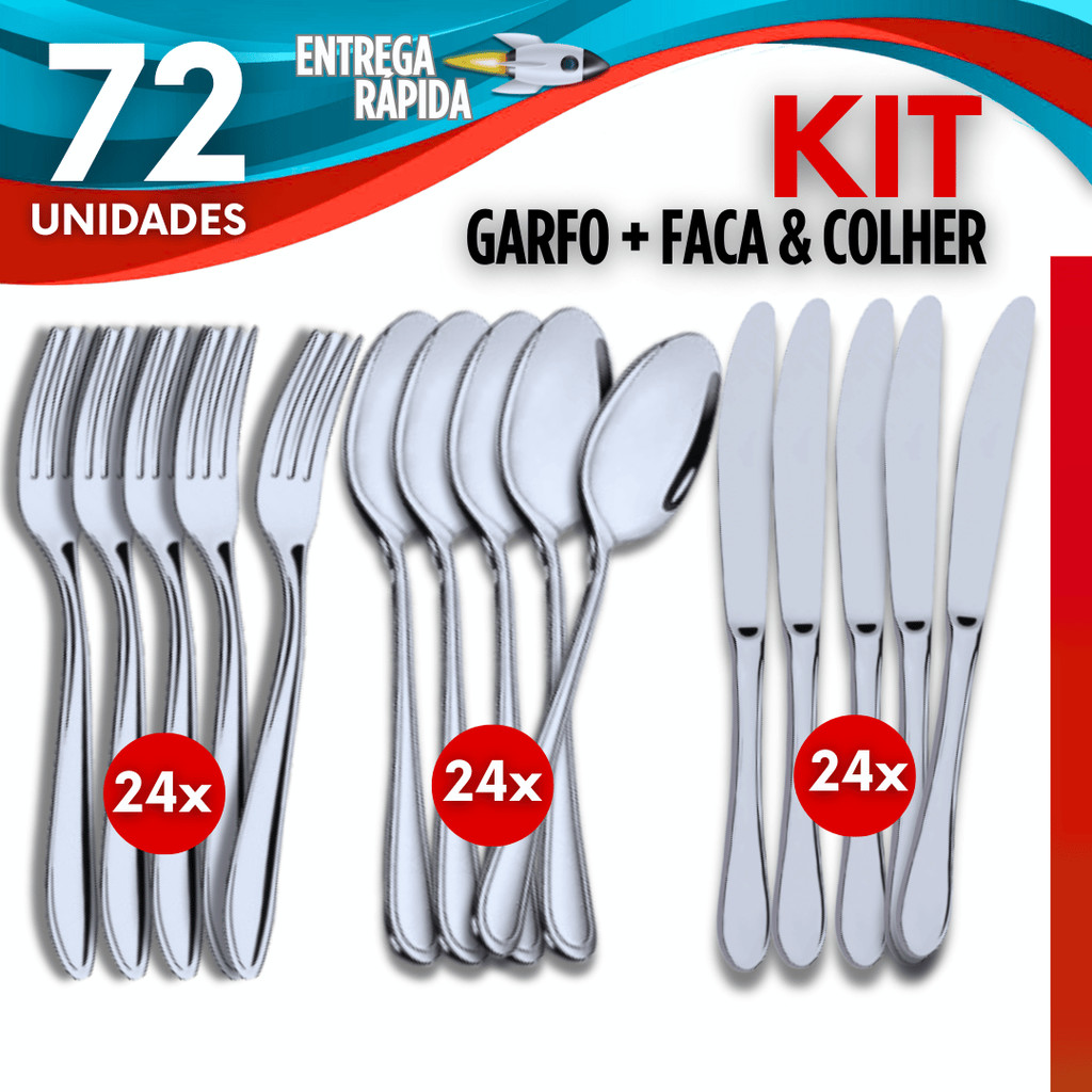 Jogo 54/36/18 Unidades Talheres Linha Premium Utilidade Kit Garfos + Facas + Colheres Cozinha Bar