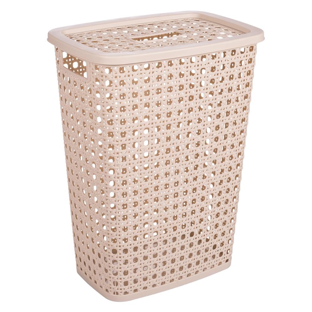 Cesto de Roupa com Tampa de Plástico Plasútil 32 L Palha - Home & Living