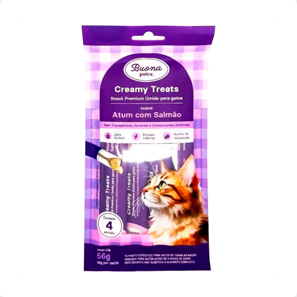 Sachê Atum E Salmão - 56g Para Gatos Buona Petix Creamy