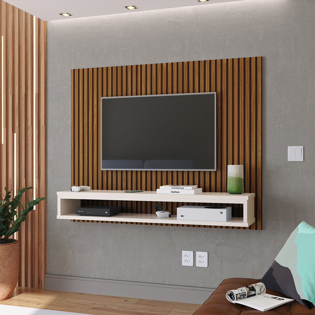 Painel Para TV 50 Polegadas Smart Sala Quarto com Nicho Prateleira Decorativo Cissa