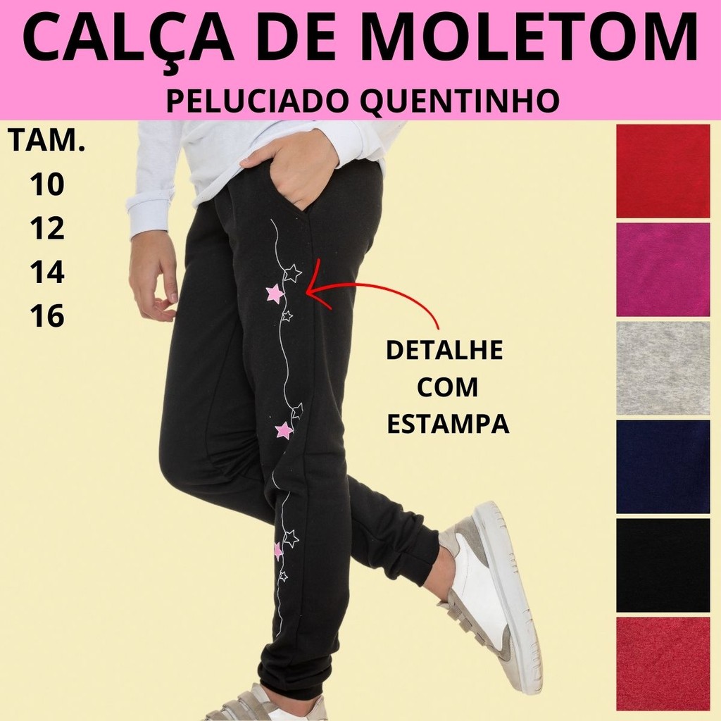 Calça Juvenil Moletom Peluciado Estampa 2 Bolsos Cós e Punho em Ribana 3154-A