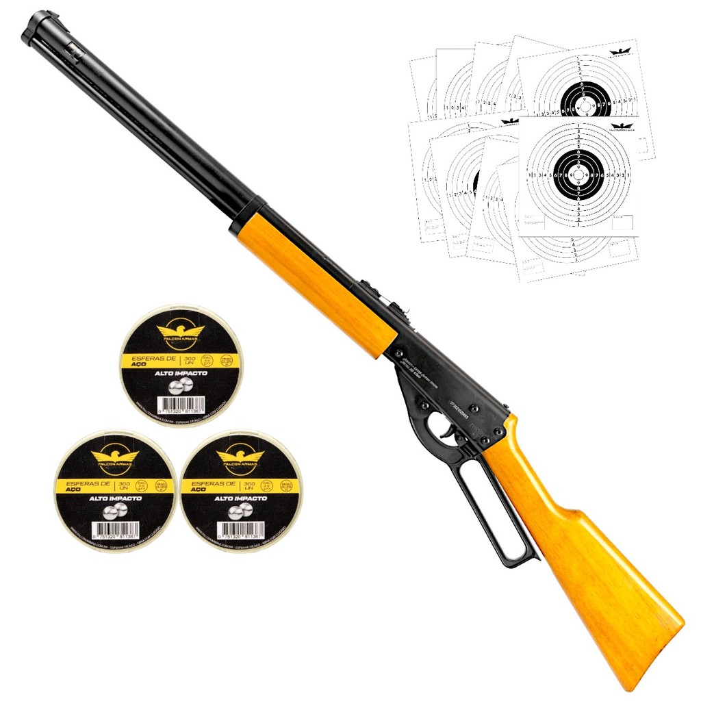 Carabina de Pressão Rossi Cowboy em Madeira 4.5mm Lever Action + Acessórios em Oferta na Shopee