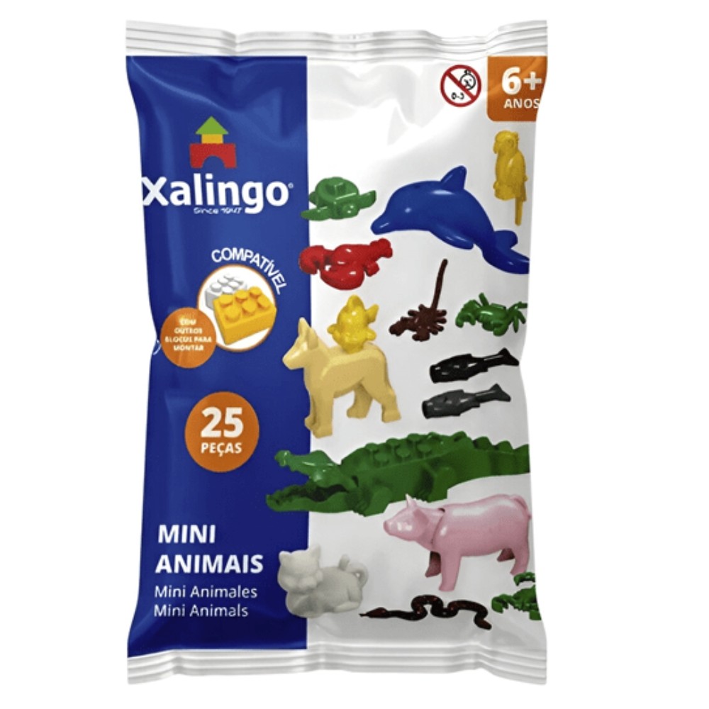 JOGO BLOCOS CRIATIVOS MINI ANIMAIS 25 PEÇAS XALINGO BICHOS MONTAR BRINQUEDOS JACARÉ SORTIDOS