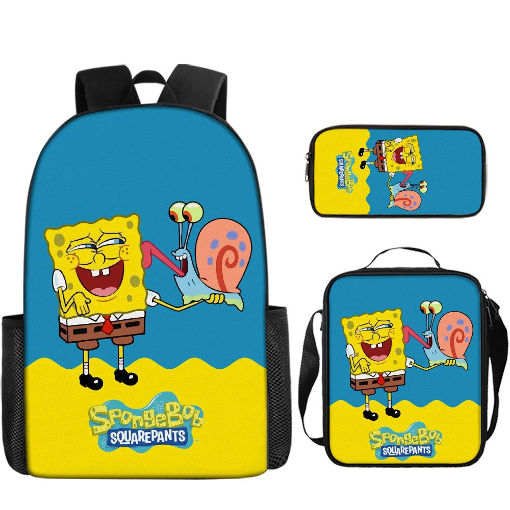 Mochila De Desenho Animado De 16 Polegadas Reduz A Carga E Grande Capacidade 20L Primário Secundário Bob Esponja Calça Q