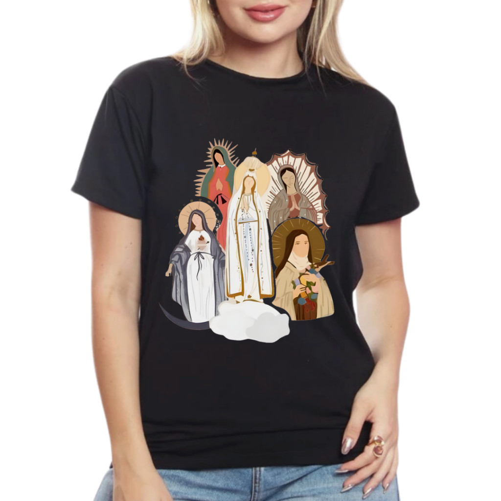 Camiseta Baby Look T-Shirt Cor Preta Modelo: "Nossa Senhora" BAB-1092-PT  NESTAR