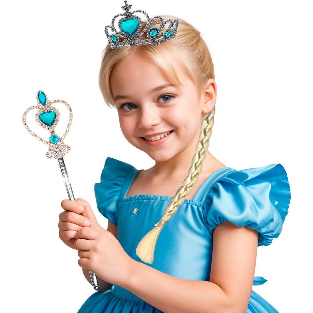 Kit Coroa de Princesa Infantil Tiara Coroa Varinha Mágica e Trança pra Menina
