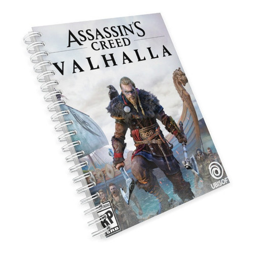 Caderno Universitário Assassins Creed Valhalla Ps Pc 1, 10 e 15 Matérias Escolar Capa Dura Animes  Desenhos