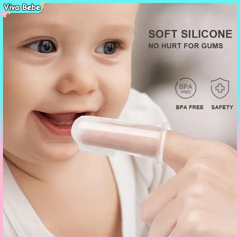 Escova De Limpeza Para Dentes De Dedo Bebês Língua Silicone Flexível Massageador em Oferta na Shopee