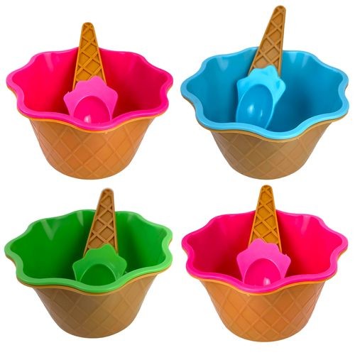 Conjunto Potes Sorvete 4 Tigelas Colher Formato Casquinha FATO
