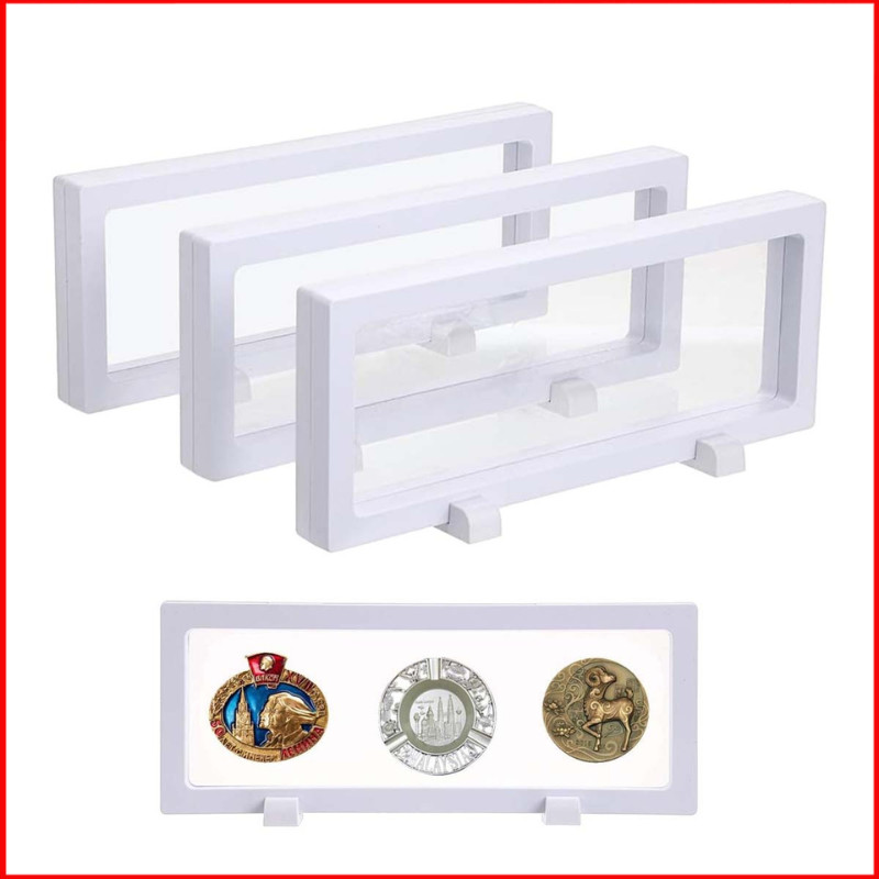 3 Peças Expositor de Armação Flutuante 3D Branco 23x9cm – Tamanho versátil, para medalhas e pequenas figuras