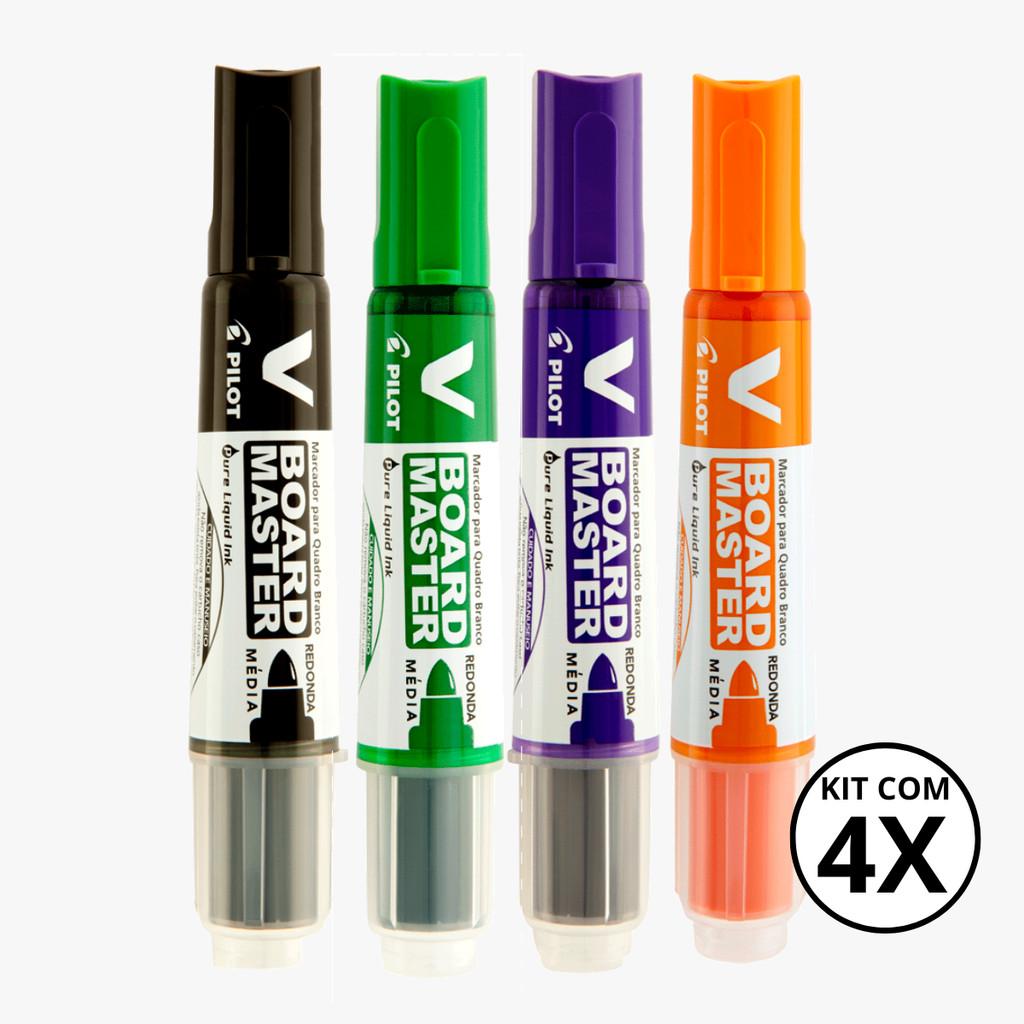 Kit com 4 Marcadores Para Quadro Branco V Board Master - PILOT KITS:PRETO+VERDE+VIOLETA+LARANJA em Oferta na Shopee
