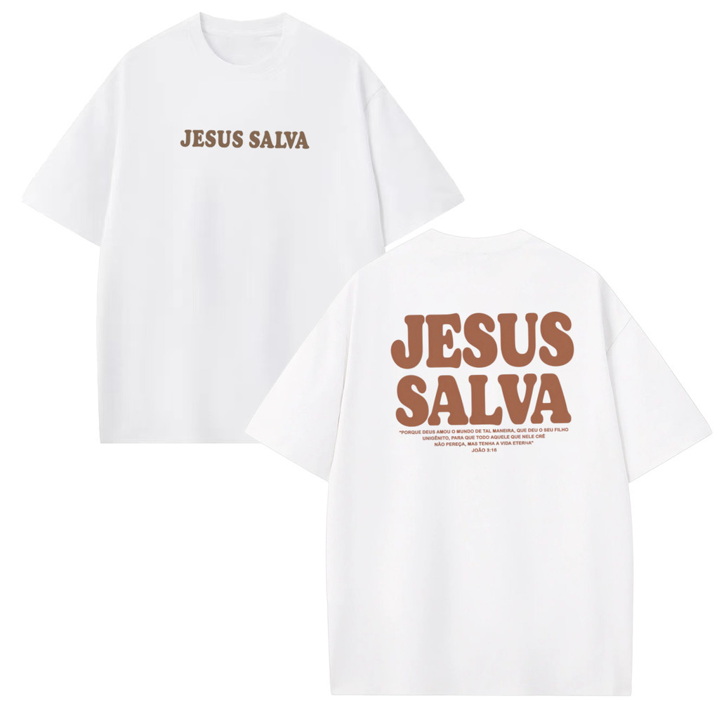 Camiseta Premium em Algodão PuroSISI Camiseta Unissex Algodão Gospel Cristã Jesus Salva cropped verão blusa plus size