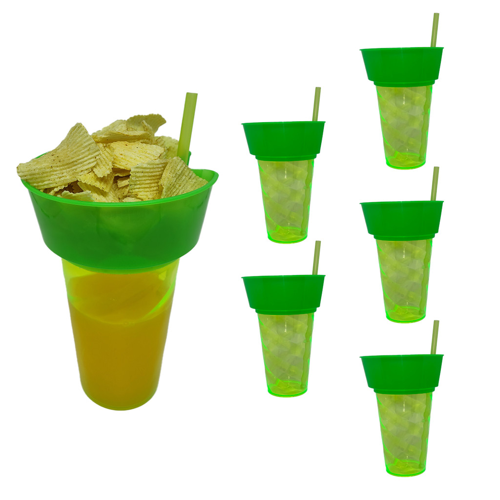 06 Copos Acrílico 700ml Com Porta Petisco 500ml Com Canudo Copo porta Snack Premium