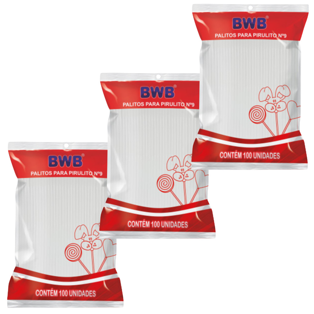 Kit 3 Palitos para Pirulito Pequeno Branco – 100 Un para Doces e Confeitaria - Home & Living