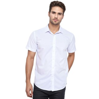 Camisa Social Masculina Lisa Slim Fit Manga Curta Caimento Simples Sem Bolsos