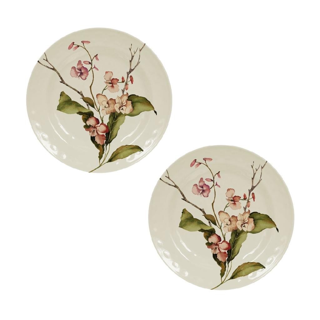Kit Pratos 22cm Pequeno Sobremesa Plástico Melamina Floral Decorativo Casal Família Casa Nova