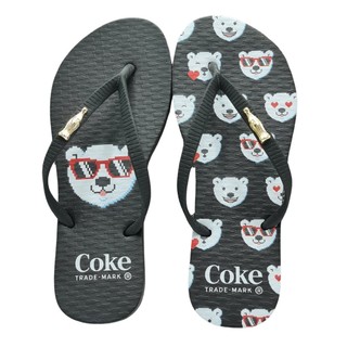 Chinelo Coca-Cola Urso Polar Bear Coke Trade Logo CC4672 Feminino Preto Branco
