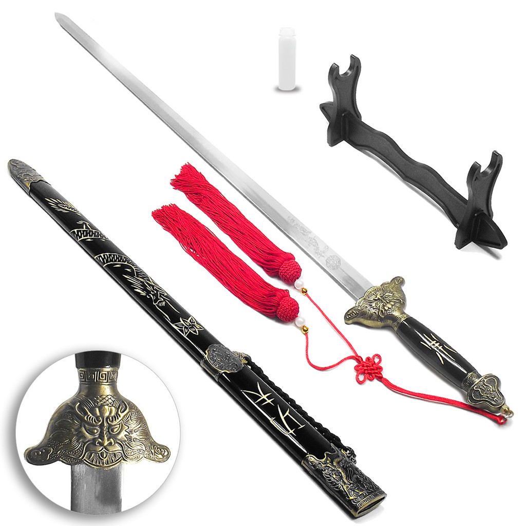 Espada Tai Chi Treino Jian Dragon Lâmina Semi-flexível Funcional + Suporte + Óleo / Decoração, Kung Fu, Taichi Chuan