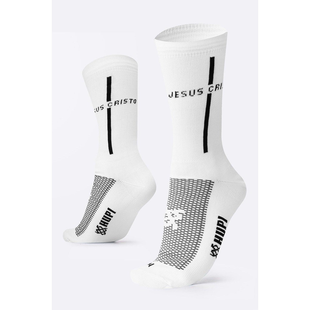 Meia Esportiva HUPI Jesus Cristo Cano Médio 1 Par, Cor: Branco/Preto, Tamanho Plus 42 a 46