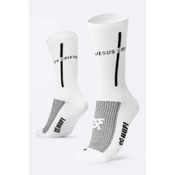 Meia Esportiva HUPI Jesus Cristo Cano Médio 1 Par, Cor: Branco/Preto, Tamanho Plus 42 a 46