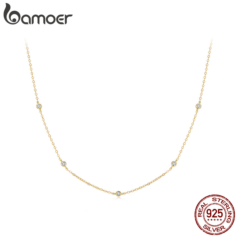 Bamoer 925 Prata Esterlina Colar Ouro Moissanite Clavícula Corrente Arte Design Moda Jóias Presente Feminino em Oferta na Shopee