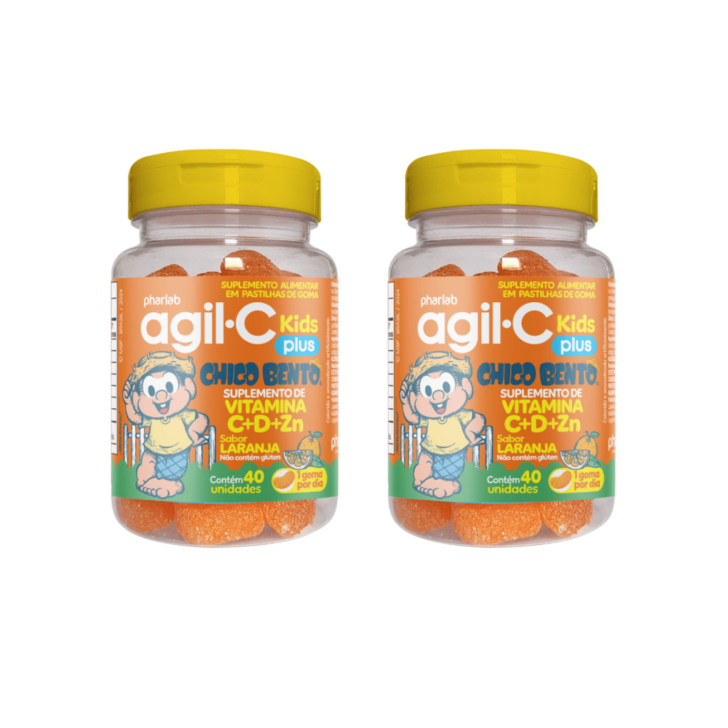 Kit 2 und Agil-c Kids Plus Sabor Laranja 40 Gomas - Health