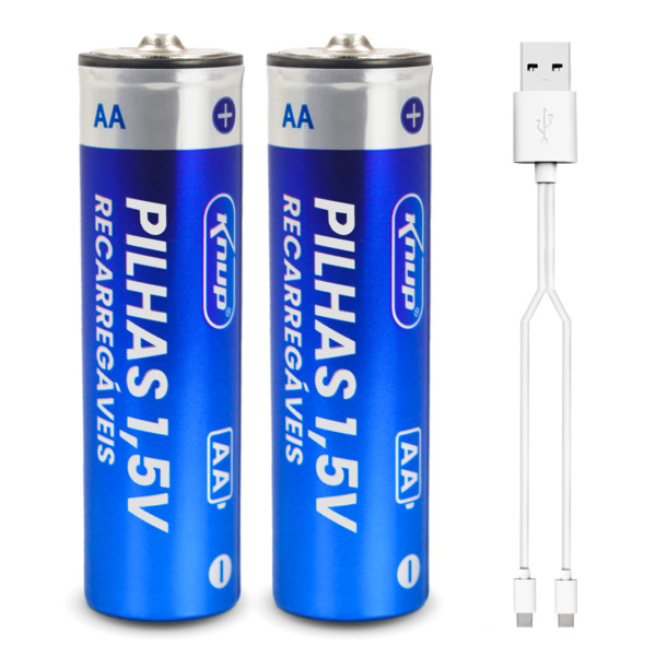 Kit 2 Pilhas Recarregável Aa Conexão Tipo C Longa Duração