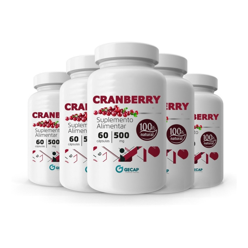 Kit 5x Cranberry 500mg – 300 Cápsulas Trato Urinário