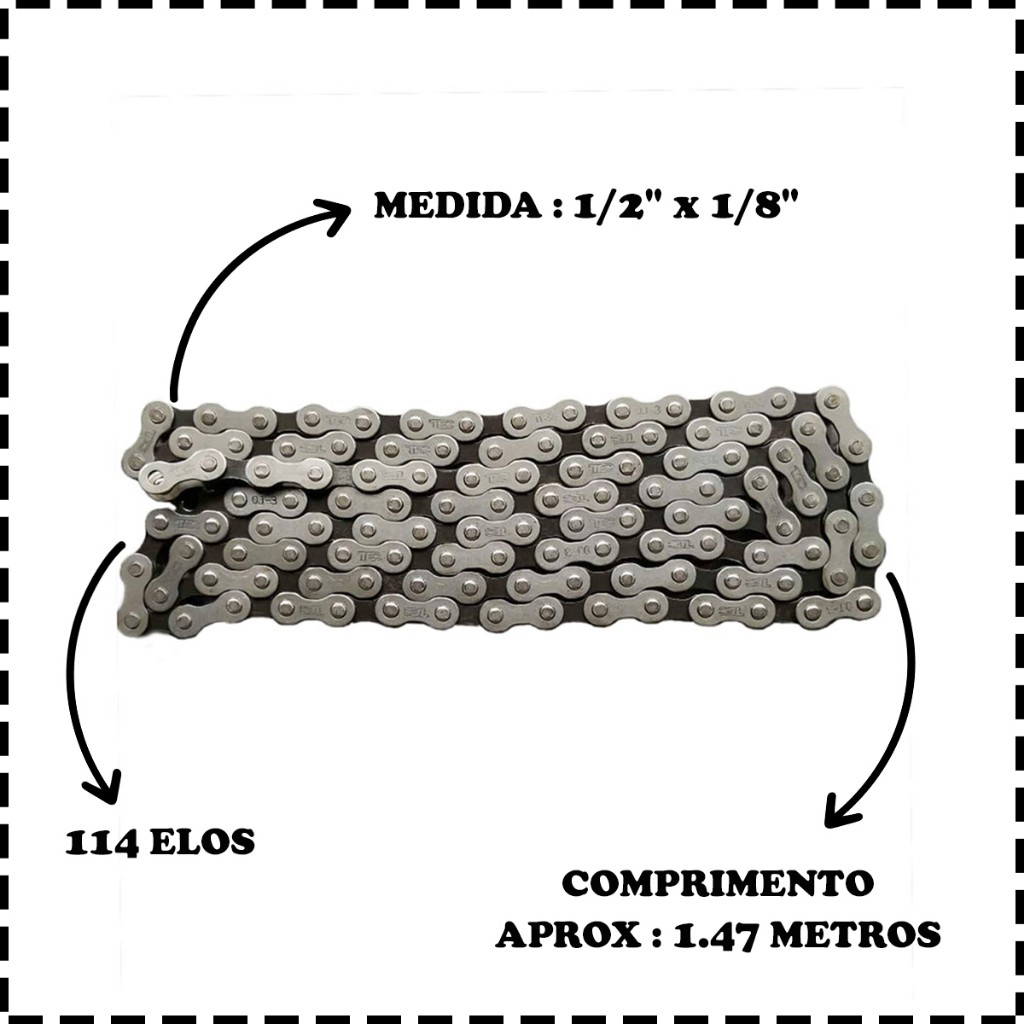 Corrente Grossa Para Bicicleta Sem Marcha Aro 12' 16' 20' 24' 26' 28' - TEC 114 ELOS ORIGINAL -