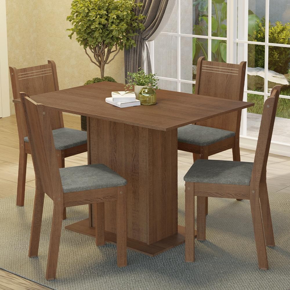 Conjunto Sala de Jantar Mesa Tampo de Madeira 4 Cadeiras Rustic/Silver Luana Madesa em Oferta na Shopee