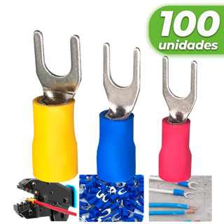 Kit 100 Terminal Forquilha Garfo Conector Cabos e Fios 0,5mm A 6mm Conexão Elétrica (Todos Tamanhos) em Oferta na Shopee