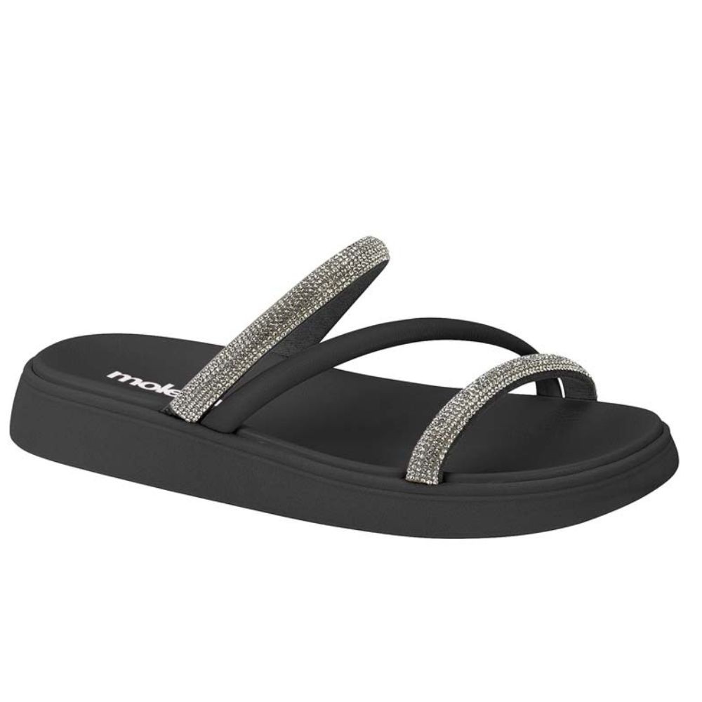 Chinelo Slide Papete Moleca Tiras com Strass Feminino