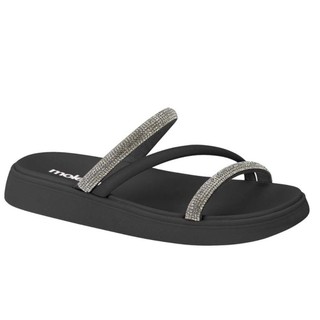Chinelo Slide Papete Moleca Tiras com Strass Feminino