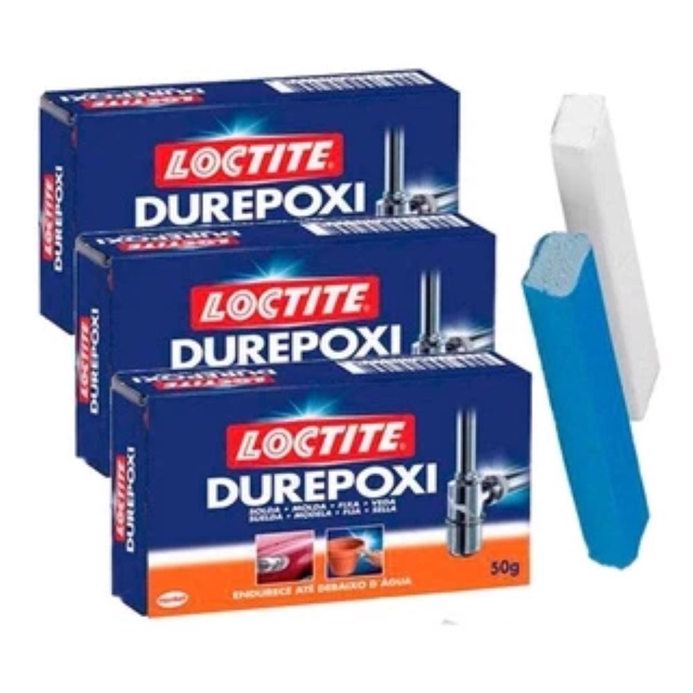KIT 3 DUREPOXI MASSA ADESIVO 50G PARA METAL VIDRO CERÂMICA MÁRMORE COR CINZA