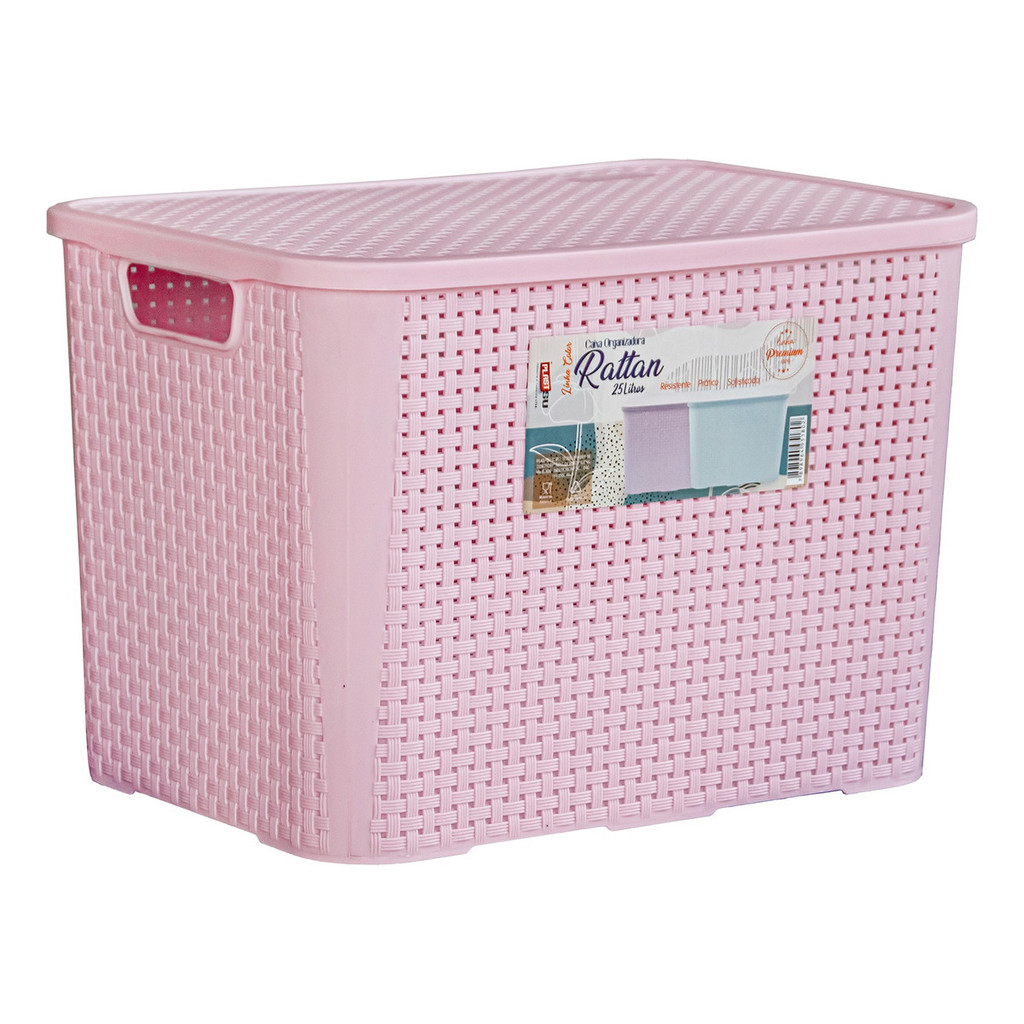 Caixa 25 Litros Organizadora Com Tampa Rattan Grande Premium