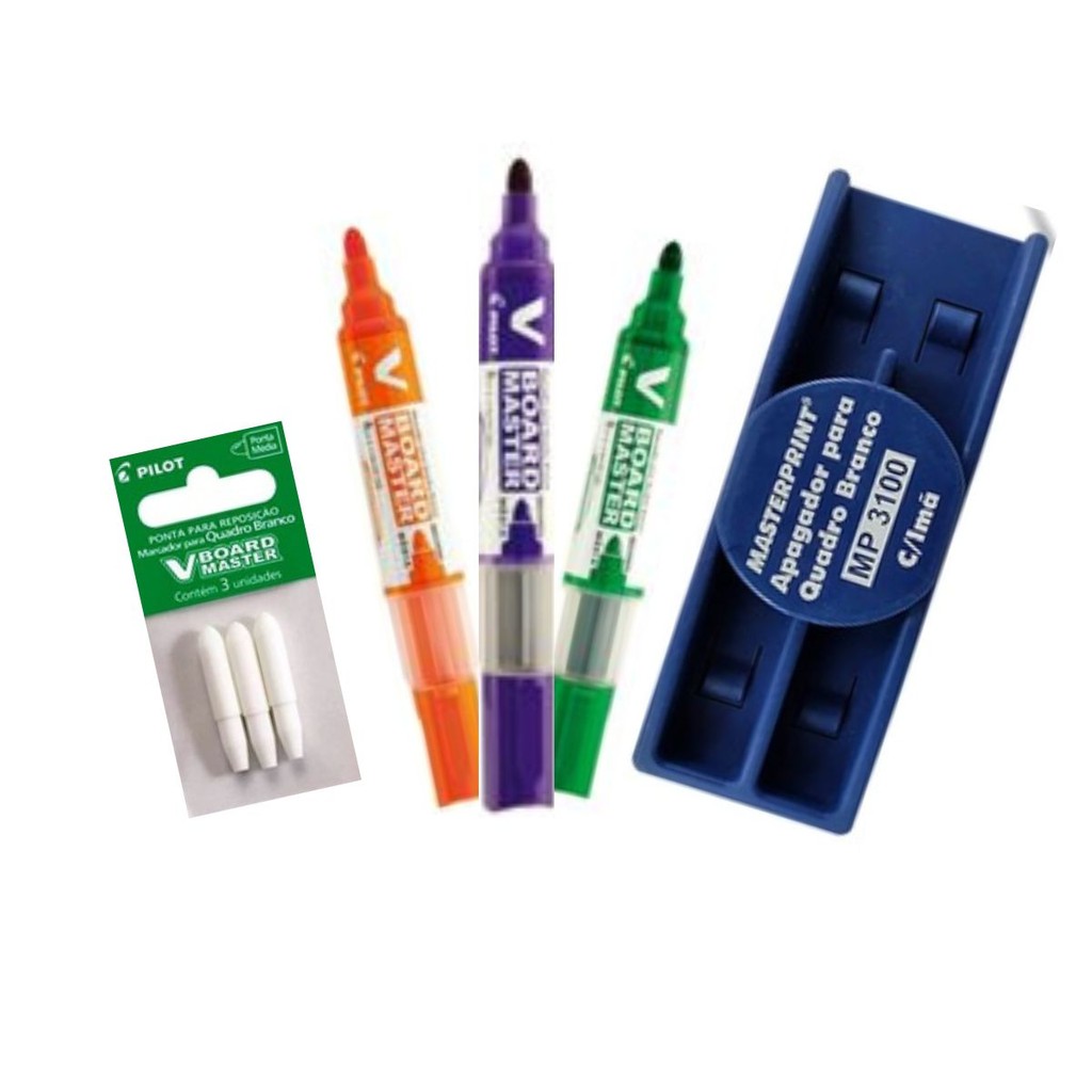 Kit com 3 Marcadores Para Quadro Branco + Apagador + Pontas - PILOT/ PILOTO em Oferta na Shopee
