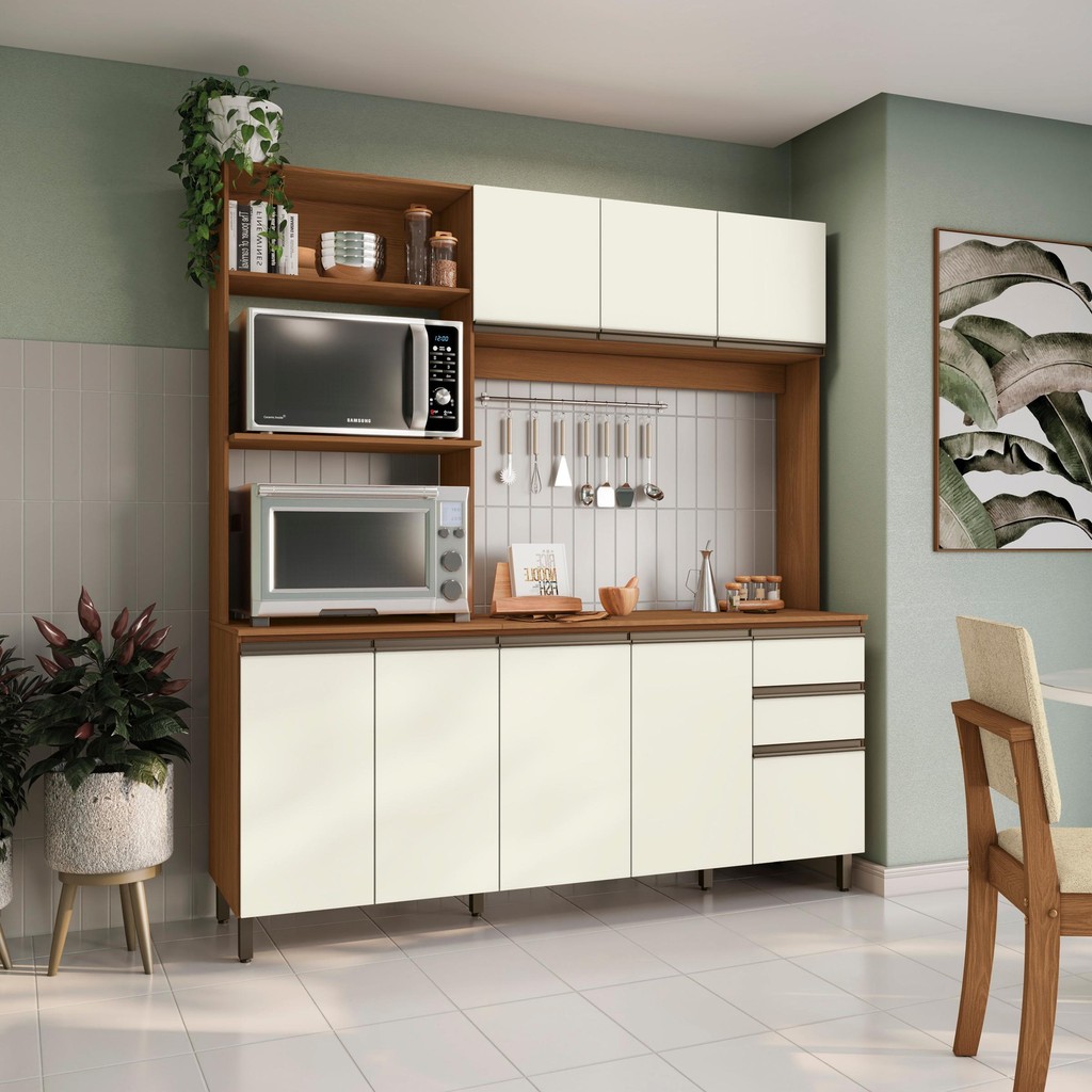 Cozinha Compacta Luna Kappesberg 3 Peças Canela/Off White 192,5cm em Oferta na Shopee