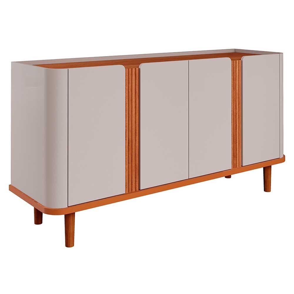 Aparador Buffet 4 Portas Pés de Madeira Retrô para sala de jantar 100% MDF Eva Cimol Off White/Cinamomo