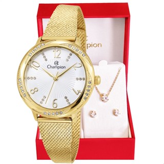 Relógio Feminino Champion Analógico Dourado CF24251H + Colar e Brincos em Oferta na Shopee
