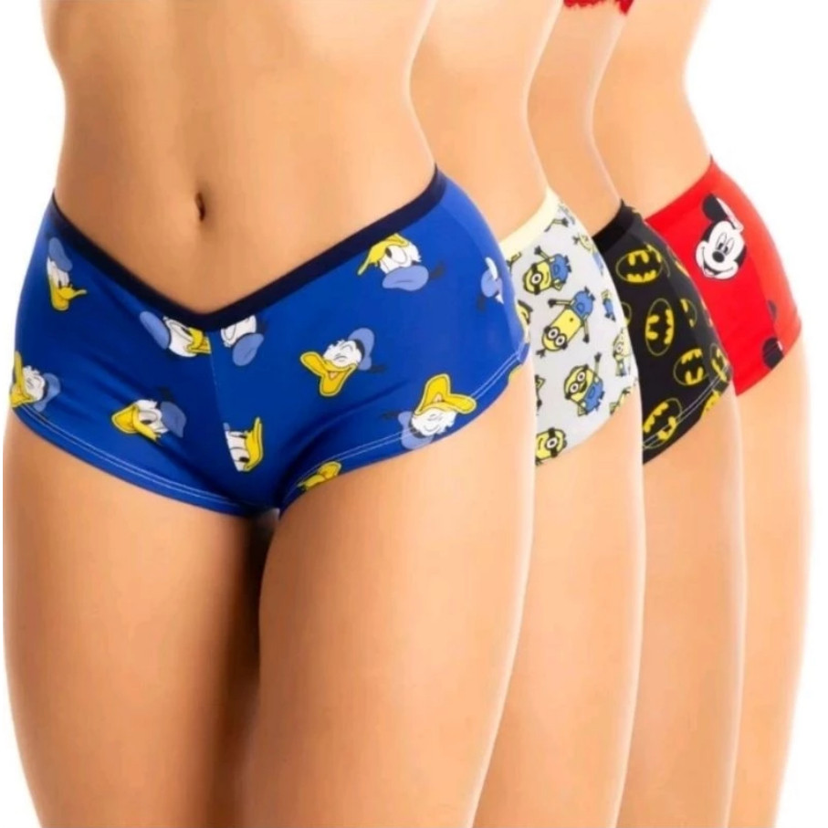 Calcinha Estampada Shortinho Calesson Desenhos Personagens Cueca Feminina Boxer Confortável