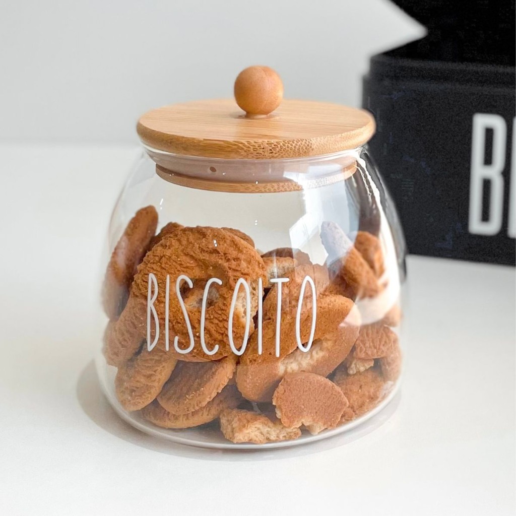 Pote Hermético para Biscoito Cora de Vidro c/ Tampa em Bambu 800ml