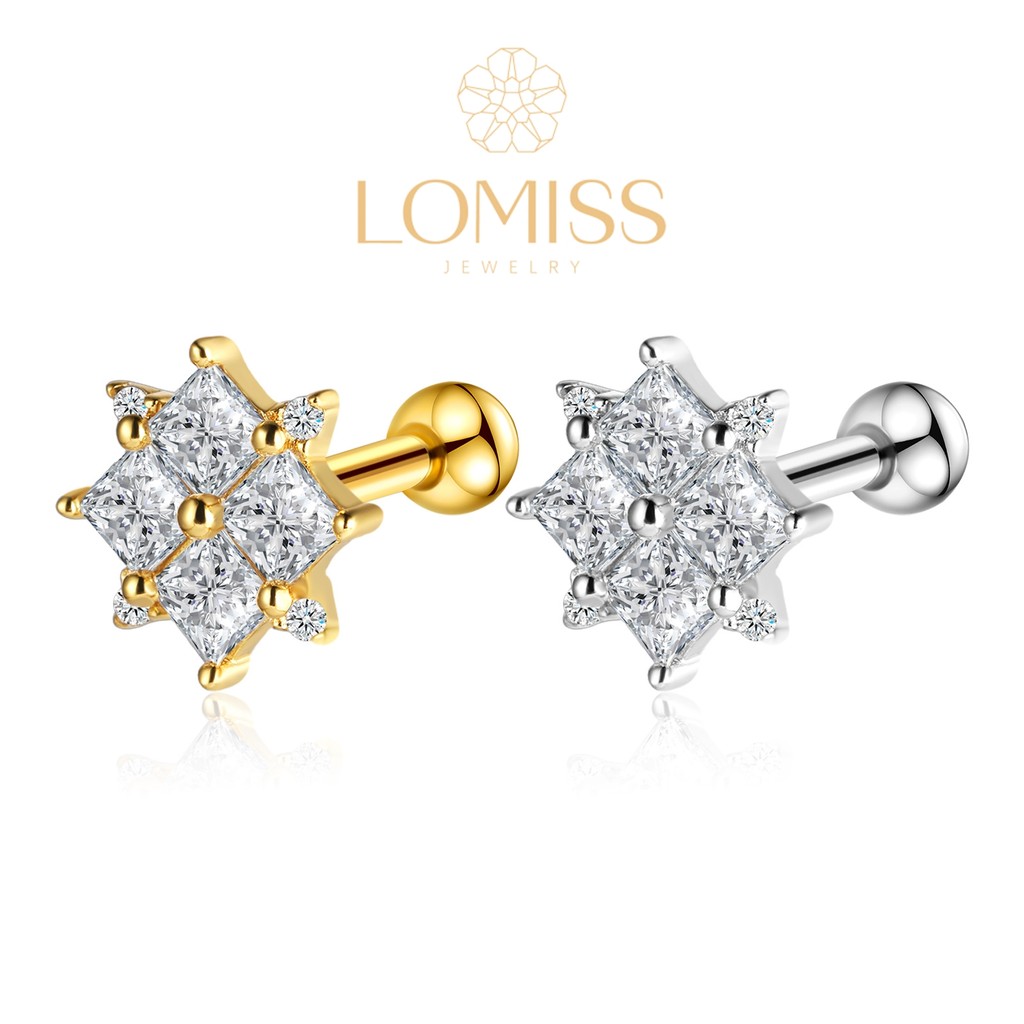 Piercing Barbell Aço Cirúrgico Pvd Cobre Quadrado Zircônia Cravejada Orelha Helix, Flat, Conch, Tragus em Oferta na Shopee