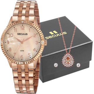 RELÓGIO SECULUS FEMININO COM COLAR E BRINCOS 77047LPSVRS3K1