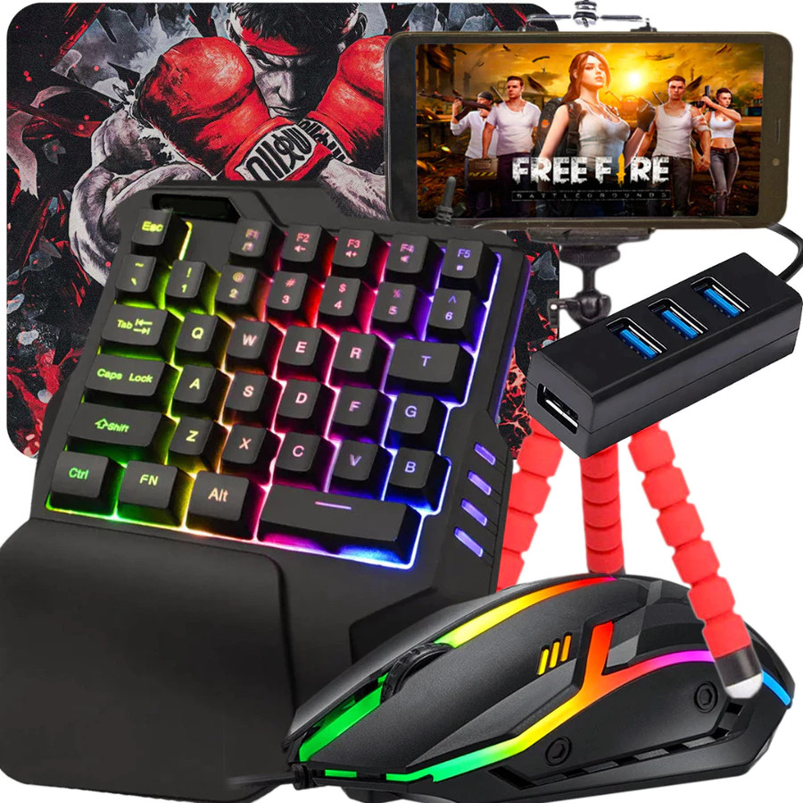 Kit Mobilador Gamer Completo One Hand Uma Mao Otg Tipo C + Otg Micro 7 Peças