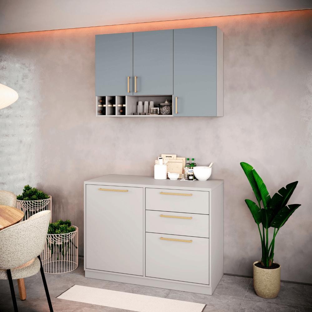 Cozinha Compacta Itatiaia Essence 120cm em Madeira Fendi/Gris