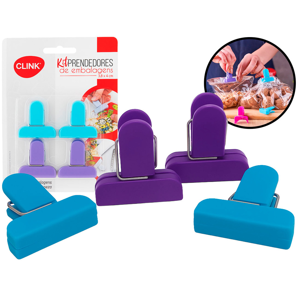 Conjunto 4 Und Prendedores Plásticos Lacres Selador Vedação Para Embalagem De Alimentos Clink	 - Home & Living