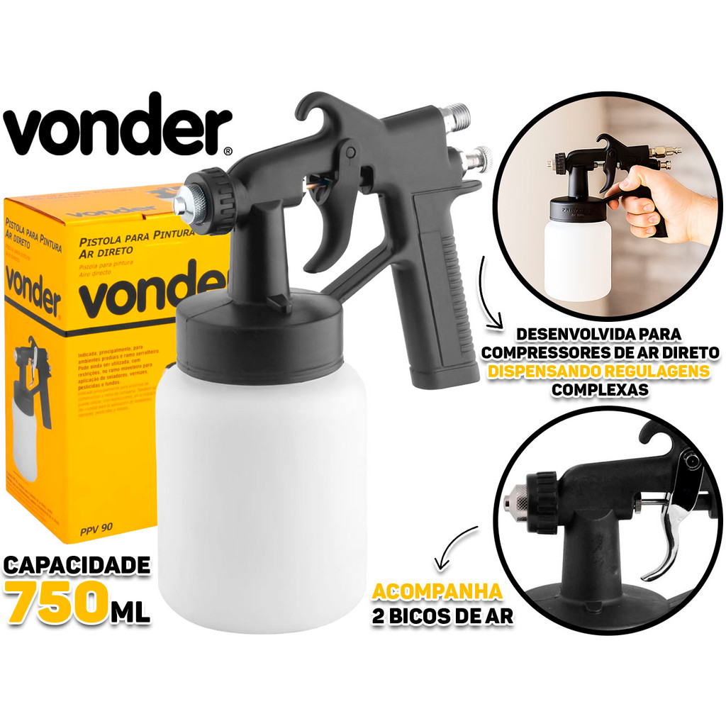 Pistola De Plástico Com Caneco Para Pintura Ar Direto Bico De 1,2mm Copo De 750ml Vonder em Oferta na Shopee