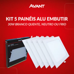 Kit 5 Painel Led Aluminio Quadrado 30w 3000k/4000k/6500k Branco Quente/Neutro/Frio 110v/220v Bivolt Branco Avant