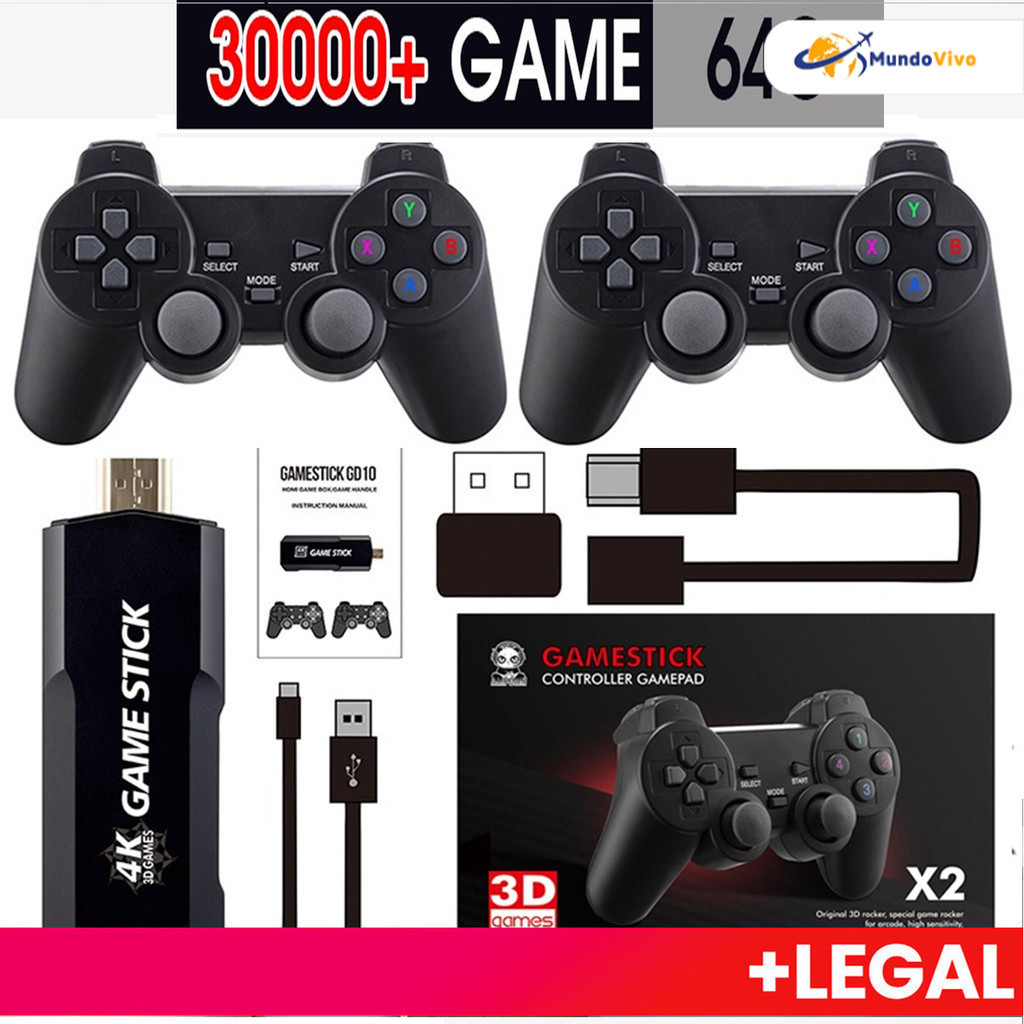 Bastão de videogame 2-4kGD10 64GB 37000 MIL Game + 2 Prompt Control Transporte Game Retro para PSP PS1 GBA